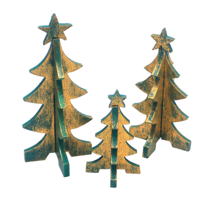 The Holiday Aisle® 3 Piece Wood Christmas Tabletop Tree Set Wayfair